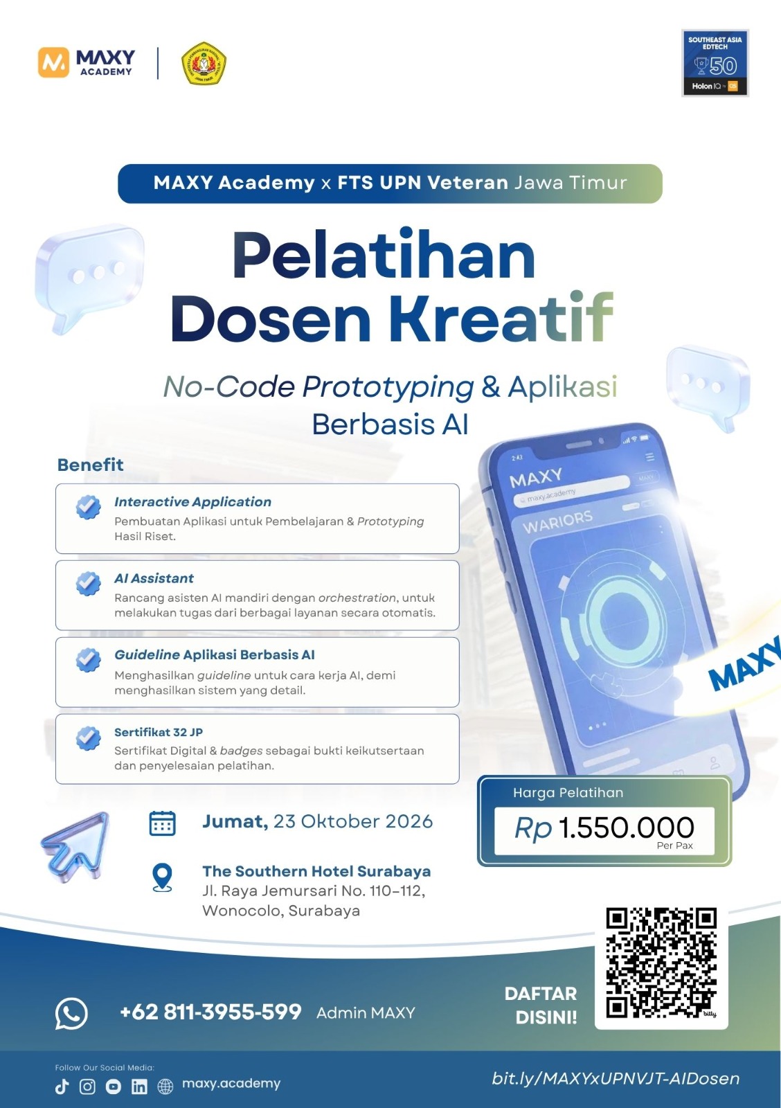 Pelatihan Dosen Kreatif: No-Code Prototyping &amp; Aplikasi Berbasis AI (Maxy Academy x UPNVJ)